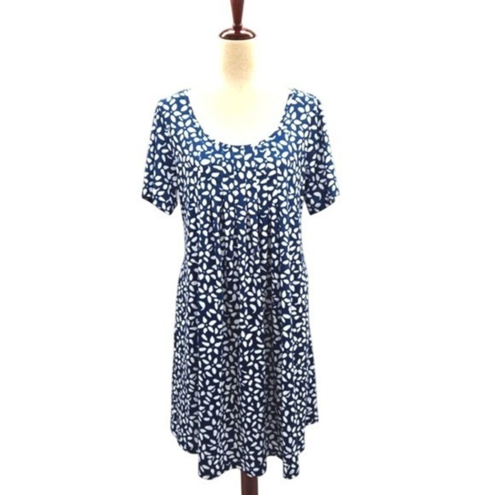 Noracora Blue White Floral Petal Pleated Mini Dress Short Sleeve Pockets Size M